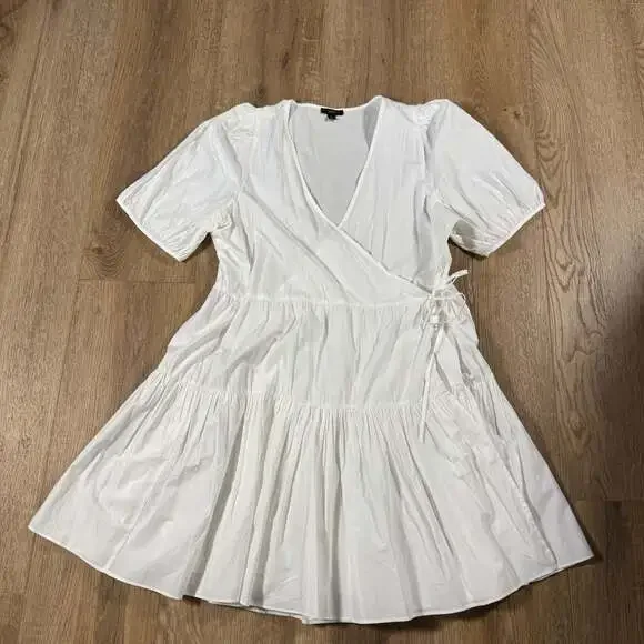 J.Crew White Puff Sleeve Tiered Cotton Poplin Mini Dress XL - Picture 8 of 8
